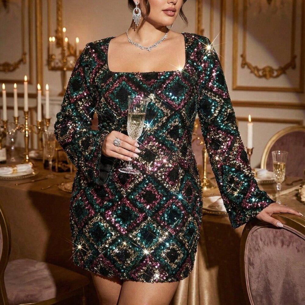 Multicolor Sexy Women's Square Neck Backless Mini Elegant Dress